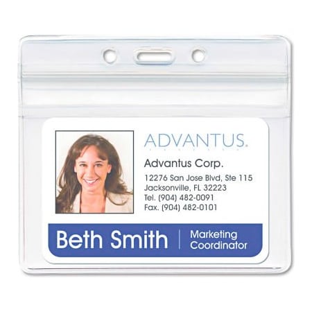 Advantus Advantus Resealable ID Badge Holder, Horizontal, 3-3/4" x 2-5/8", Clear, 50/Pack 75523